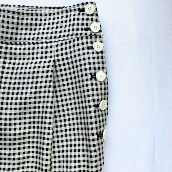 CLUB MONACO BLACK WHITE GINGHAM TAPERED WIDE CROPPED SIDE BUTTON PANTS - 4 - Picture 4 of 10